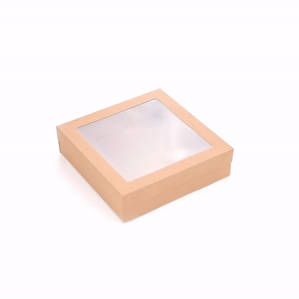 Cater Tek Square Kraft Paper Catering Box - with Window Lid - 9" x 9" x 2 1/4" - 10 count box