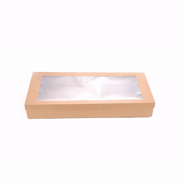 Cater Tek Rectangle Kraft Paper Catering Box - with Window Lid - 22 1/4" x 10" x 3 1/4" - 100 count box