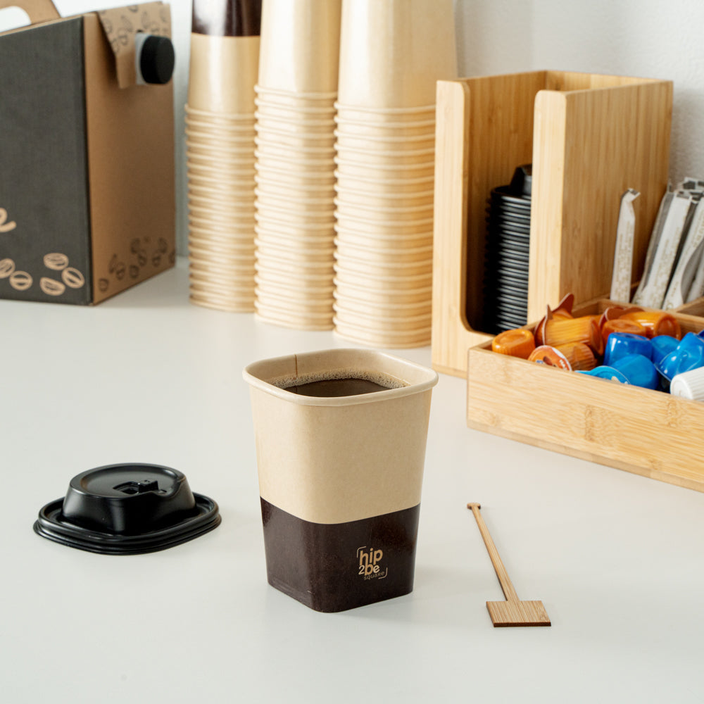 Hip 2 Be Square 12 oz Kraft and Brown Paper Hot / Cold Drinking Cup - Single Wall - 3 1/4" x 3 1/4" x 4 1/4" - 25 count box
