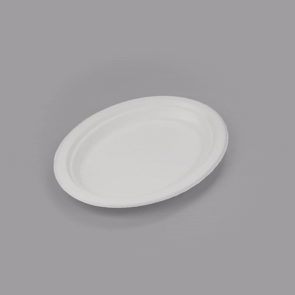 Pulp Safe No PFAS Added Oval White Sugarcane / Bagasse Medium Plate - Home Compostable - 10 1/2" x 7 3/4" x 3/4" - 100 count box
