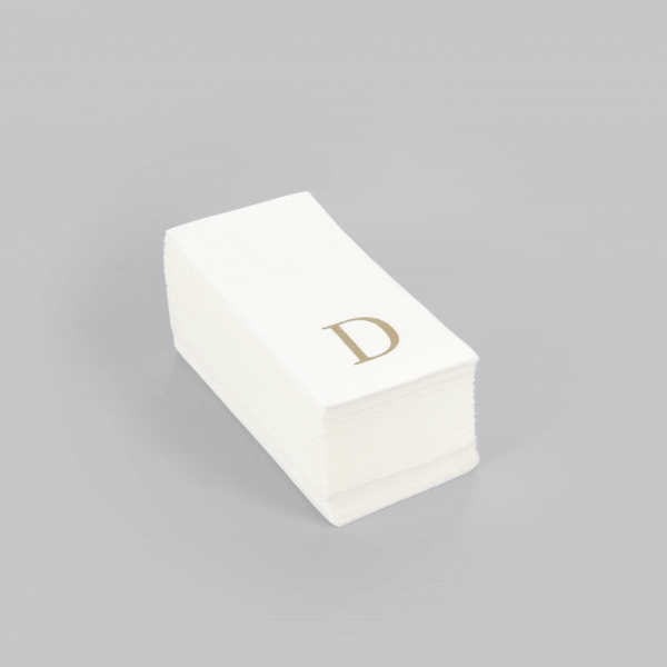 Luxenap Rectangle Gold Letter D White Paper Linen-Feel Guest Towel / Napkin - Air Laid, Sans Serif Font - 15 3/4" x 8" - 50 count box