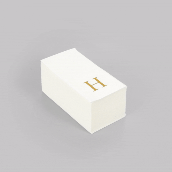 Luxenap Rectangle Gold Letter H White Paper Linen-Feel Guest Towel / Napkin - Air Laid, Sans Serif Font - 15 3/4" x 8" - 50 count box