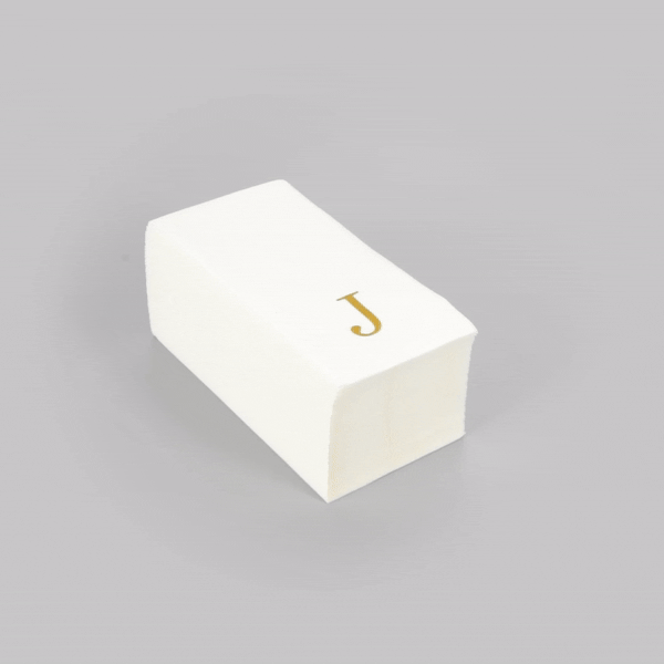 Luxenap Rectangle Gold Letter J White Paper Linen-Feel Guest Towel / Napkin - Air Laid, Sans Serif Font - 15 3/4" x 8" - 2000 count box