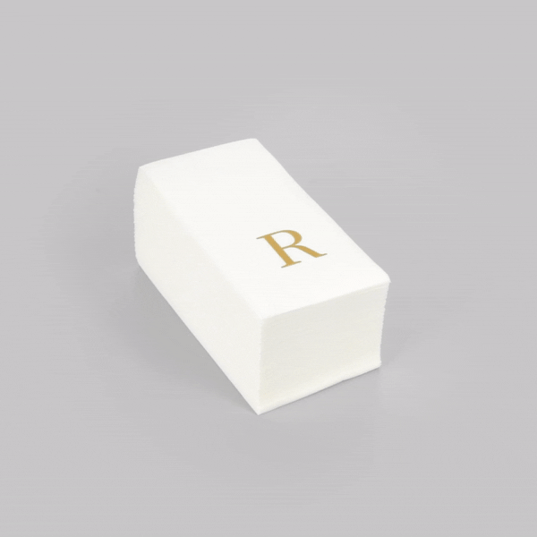 Luxenap Rectangle Gold Letter R White Paper Linen-Feel Guest Towel / Napkin - Air Laid, Sans Serif Font - 15 3/4" x 8" - 50 count box