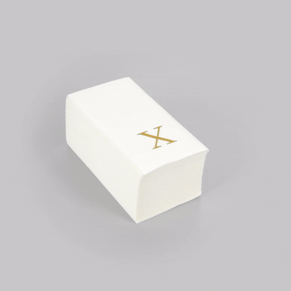 Luxenap Rectangle Gold Letter X White Paper Linen-Feel Guest Towel / Napkin - Air Laid, Sans Serif Font - 15 3/4" x 8" - 2000 count box