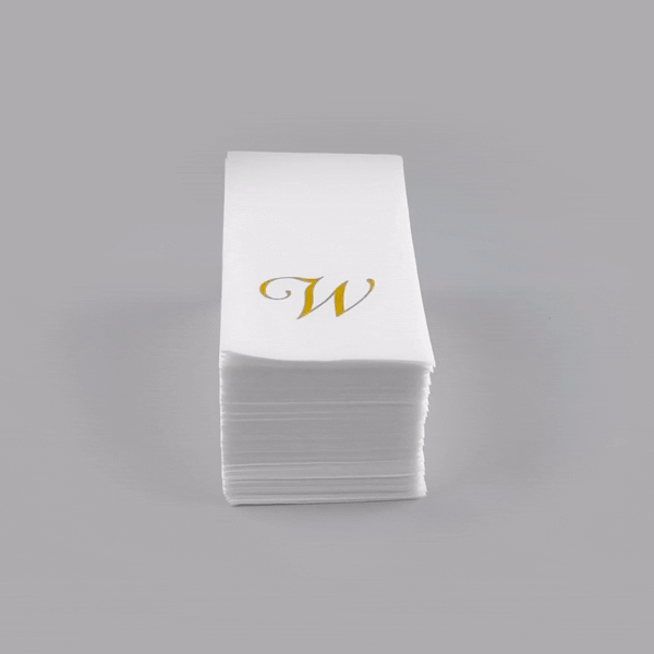 Luxenap Rectangle Gold Letter W White Paper Linen-Feel Guest Towel / Napkin - Air Laid, Cursive Font - 15 3/4" x 8" - 50 count box