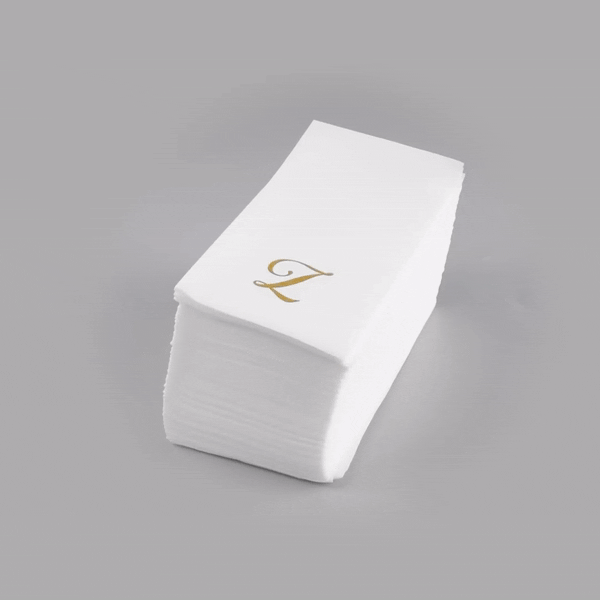 Luxenap Rectangle Gold Letter Z White Paper Linen-Feel Guest Towel / Napkin - Air Laid, Cursive Font - 15 3/4" x 8" - 2000 count box