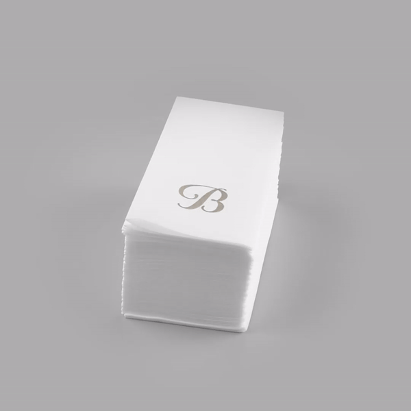 Luxenap Rectangle Silver Letter B White Paper Linen-Feel Guest Towel / Napkin - Air Laid, Cursive Font - 15 3/4" x 8" - 50 count box