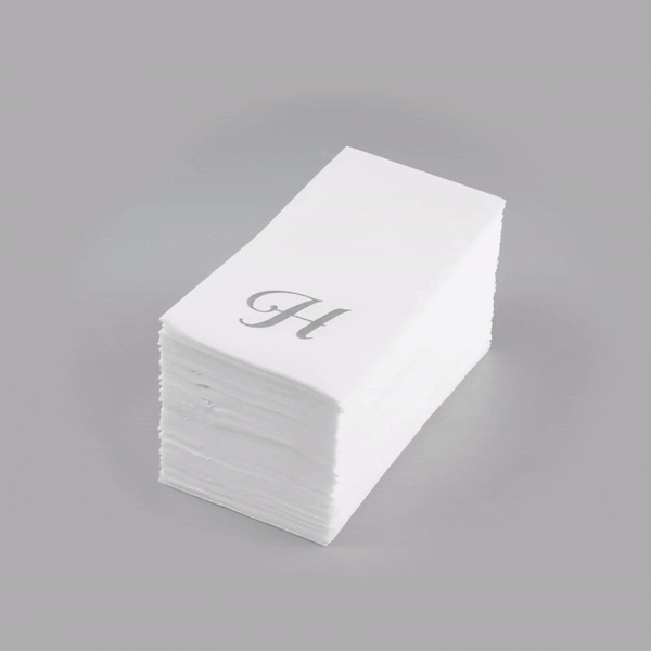 Luxenap Rectangle Silver Letter H White Paper Linen-Feel Guest Towel / Napkin - Air Laid, Cursive Font - 15 3/4" x 8" - 50 count box