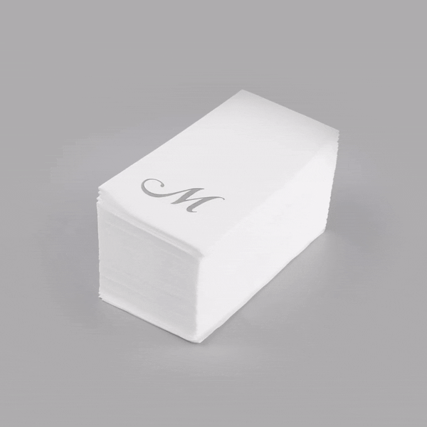 Luxenap Rectangle Silver Letter M White Paper Linen-Feel Guest Towel / Napkin - Air Laid, Cursive Font - 15 3/4" x 8" - 2000 count box
