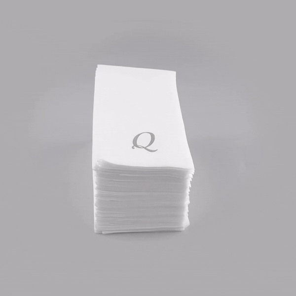Luxenap Rectangle Silver Letter Q White Paper Linen-Feel Guest Towel / Napkin - Air Laid, Cursive Font - 15 3/4" x 8" - 50 count box