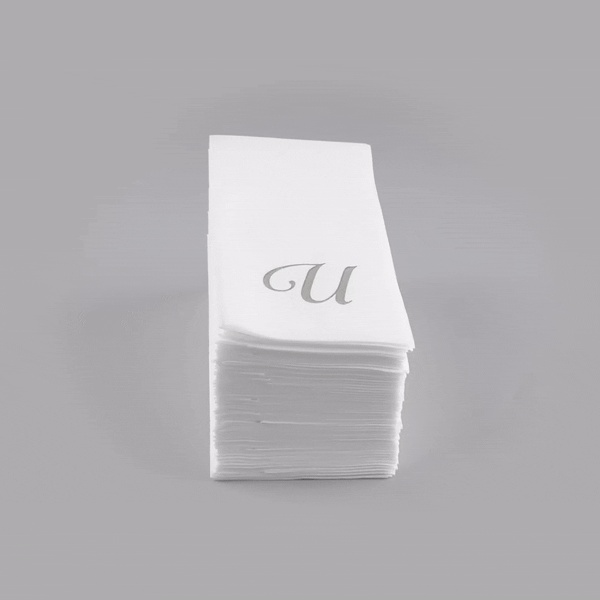 Luxenap Rectangle Silver Letter U White Paper Linen-Feel Guest Towel / Napkin - Air Laid, Cursive Font - 15 3/4" x 8" - 50 count box