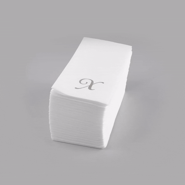 Luxenap Rectangle Silver Letter X White Paper Linen-Feel Guest Towel / Napkin - Air Laid, Cursive Font - 15 3/4" x 8" - 50 count box