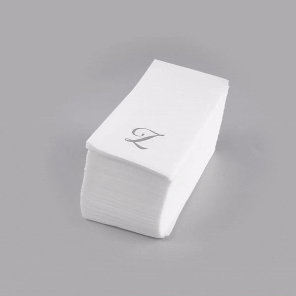 Luxenap Rectangle Silver Letter Z White Paper Linen-Feel Guest Towel / Napkin - Air Laid, Cursive Font - 15 3/4" x 8" - 50 count box