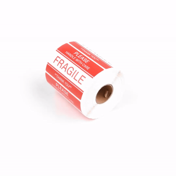 Label Tek Red and White Paper Fragile / Handle with Care Label - 3" x 2" - 500 count roll