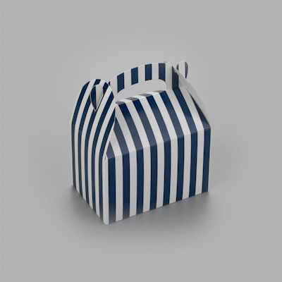 Bio Tek Blue & White Stripe Paper Gable Box / Take Out Container - Compostable - 4" x 2 1/2" x 2 1/2" - 25 count box