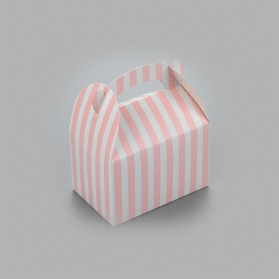 Bio Tek Pink & White Stripe Paper Gable Box / Take Out Container - Compostable - 4" x 2 1/2" x 2 1/2" - 100 count box