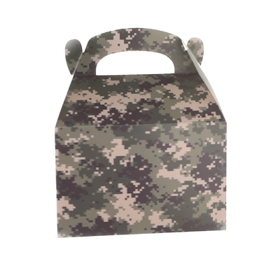 Bio Tek Camouflage Paper Gable Box / Take Out Container - Compostable - 8 1/2" x 4 3/4" x 5 1/2" - 25 count box