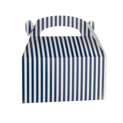Bio Tek Blue & White Stripe Paper Gable Box / Take Out Container - Compostable - 9 1/2" x 5" x 5" - 25 count box