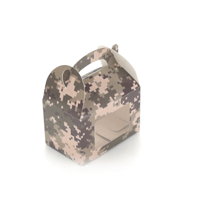 Bio Tek Camouflage Paper Gable Box / Take Out Container - with Window - 4" x 2 1/2" x 2 1/2" - 25 count box