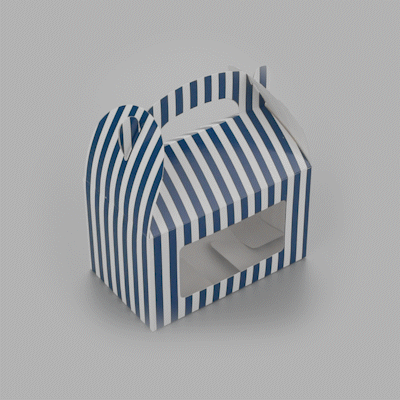 Bio Tek Blue & White Stripe Paper Gable Box / Take Out Container - with Window - 6" x 3 1/2" x 3 1/2" - 100 count box