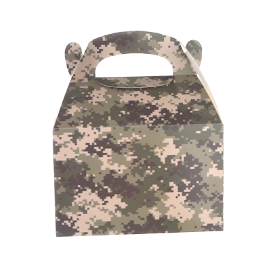 Bio Tek Camouflage Paper Gable Box / Take Out Container - with Window - 8 1/2" x 4 3/4" x 5 1/2" - 100 count box