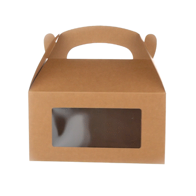 Bio Tek Kraft Paper Gable Box / Take Out Container - Greaseproof, with Window - 9 1/2" x 5" x 5" - 25 count box