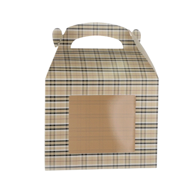 Bio Tek Plaid Paper Gable Box / Take Out Container - with Window - 10" x 7" x 8" - 25 count box