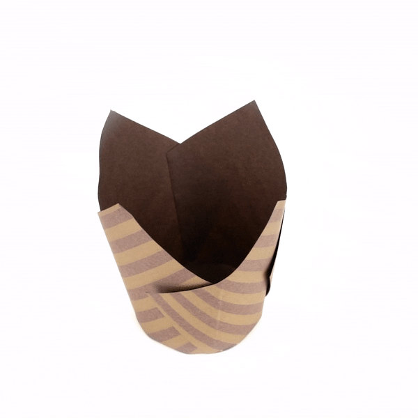 Panificio 3.5 oz Brown Paper Striped Tulip Baking Cup - Greaseproof - 3 1/4" x 3 1/4" x 3 1/4" - 50 count box