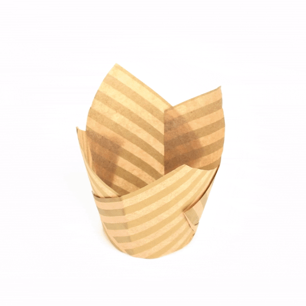 Panificio 3.5 oz Kraft Paper Striped Tulip Baking Cup - Greaseproof - 3 1/4" x 3 1/4" x 3 1/4" - 500 count box