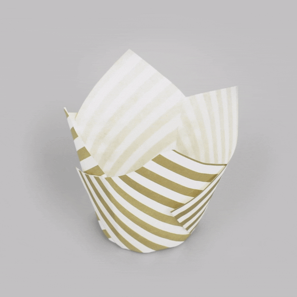 Panificio 3.5 oz White Paper Striped Tulip Baking Cup - Greaseproof - 3 1/4" x 3 1/4" x 3 1/4" - 500 count box