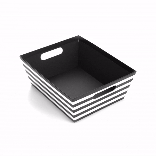 Chef 101 Black and White Stripe Paper Extra Large Gift Box / Market Tray - 12" x 9 1/2" x 4 1/2" - 10 count box