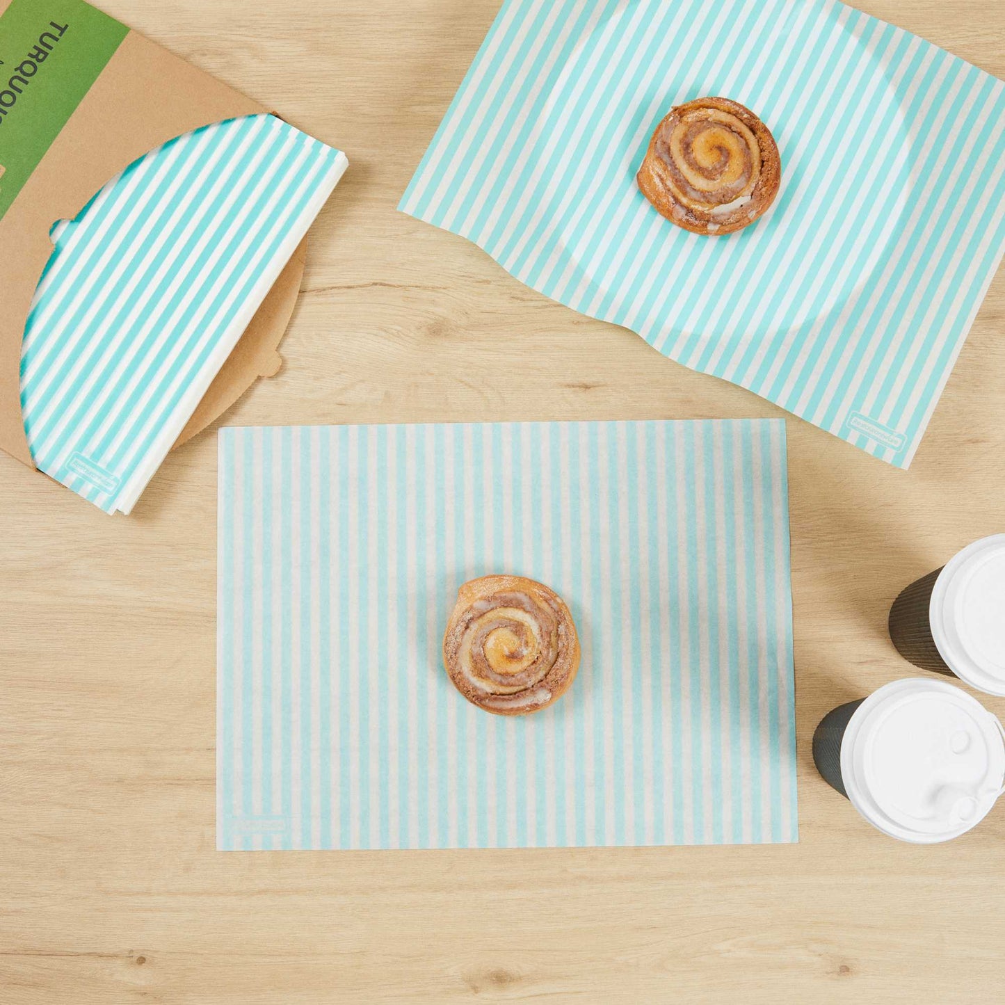 Chef 101 No PFAS Added Turquoise and White Stripe Paper Food Wrap and Basket Liner - Greaseproof, Compostable - 15" x 11" - 200 count box