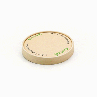 Sustain Round Bamboo Paper To Go Cup Lid - with PLA Lining, Fits 12 oz - 50 count box