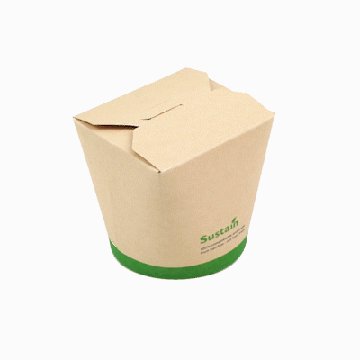 Sustain 26 oz Round Bamboo Paper Noodle Take Out Container - with PLA Lining, Compostable - 4" x 3 1/2" x 3 3/4" - 200 count box