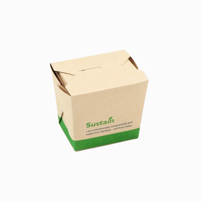 Sustain 8 oz Square Bamboo Paper Noodle Take Out Container - with PLA Lining, Compostable - 2 3/4" x 2 1/4" x 2 1/2" - 200 count box