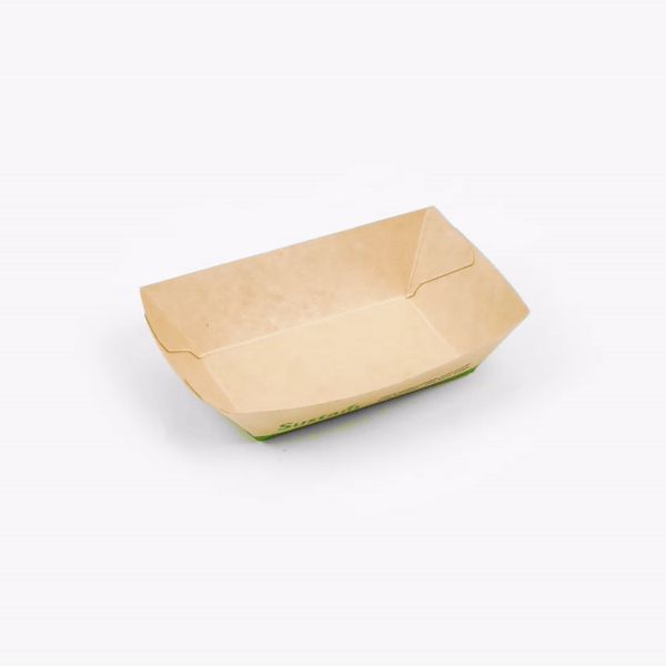 Sustain 4 oz Bamboo Paper # 25 Food Tray / Boat - with PLA Lining, Compostable - 3" x 2" x 1" - 50 count box