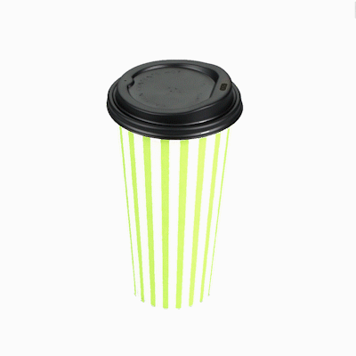 Restpresso 20 oz Green and White Stripe Paper Single Wall Coffee Cup - with Black Lid - 3 1/2"x 3 1/2"x 6 1/4" - 400 count box
