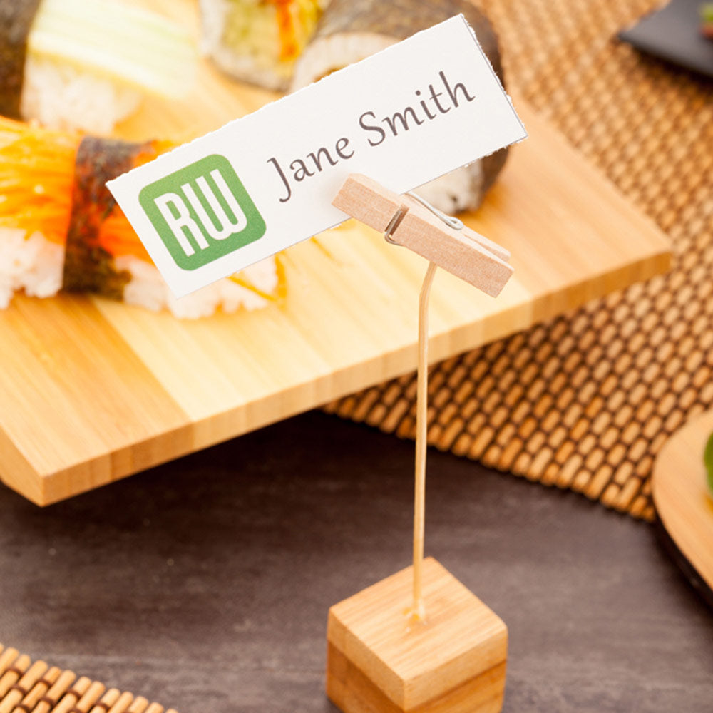 Bambuddha Natural Bamboo Name Card Holder - Wood Clip - 5" x 1" x 1" - 100 count box