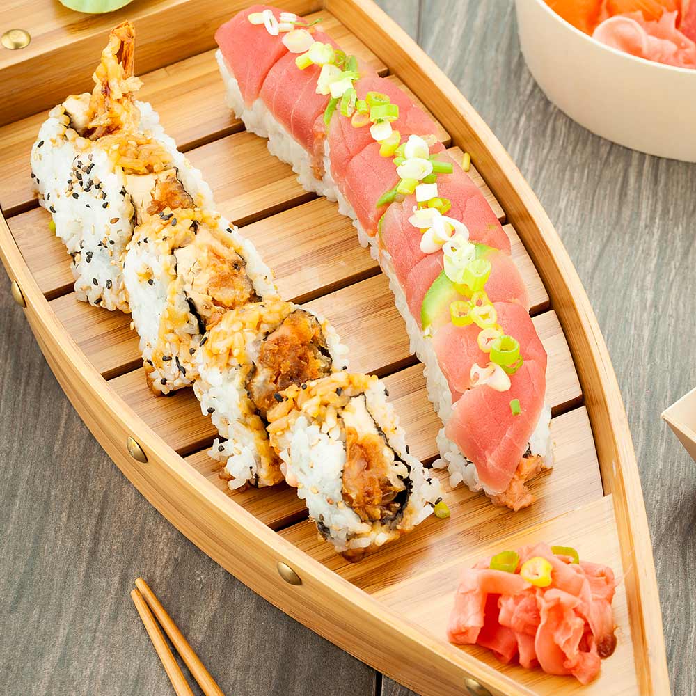 Bambuddha Natural Bamboo Large Sushi Boat - 17 1/4" x 5" x 3 1/2" - 1 count box