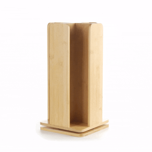 Restpresso Natural Bamboo Coffee Cup / Lid Organizer - 4 Section, Revolving - 9" x 9" x 18" - 1 count box