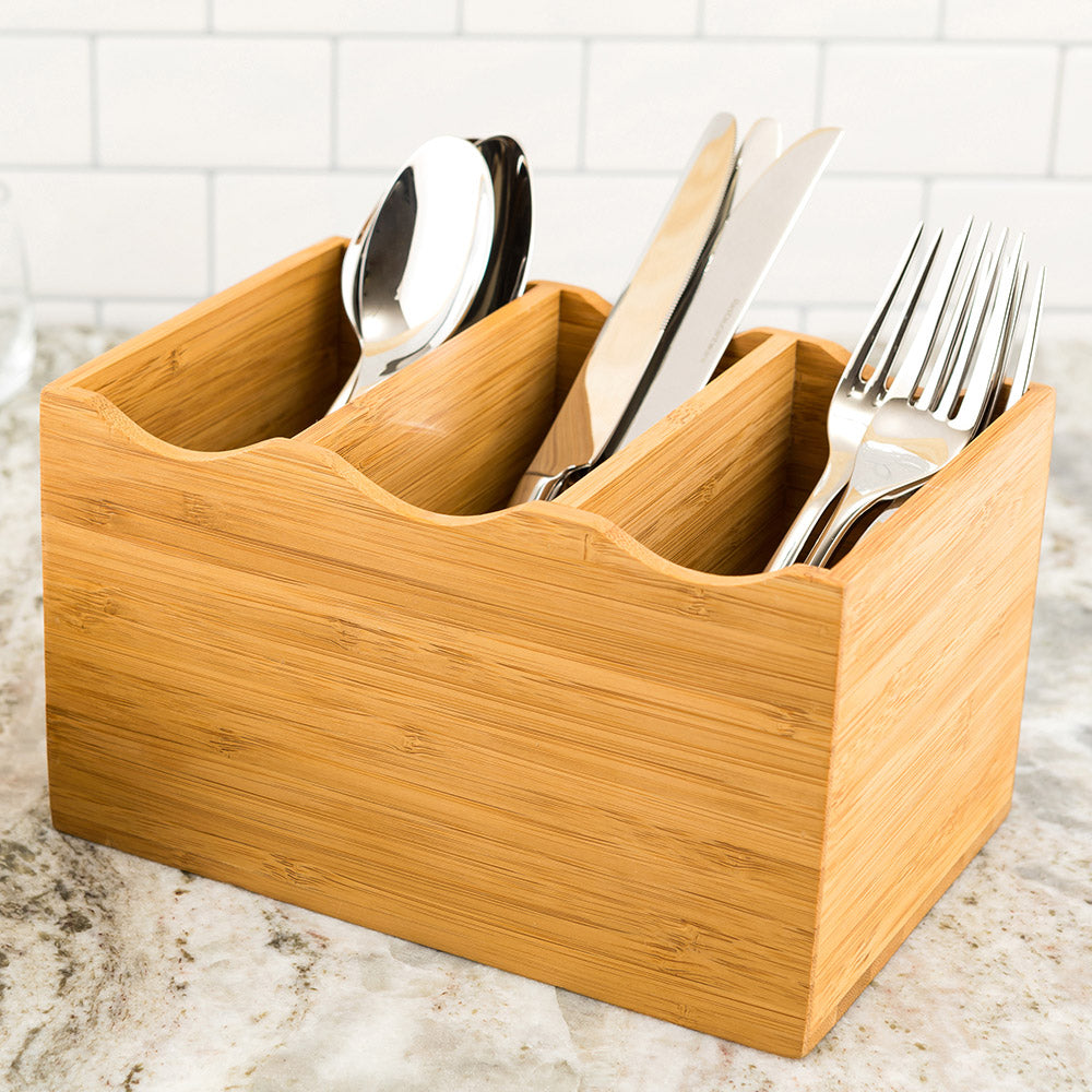 Eco Display Rectangle Natural Bamboo Flatware Display - 8 1/4" x 5 1/2" x 4 3/4" - 1 count box