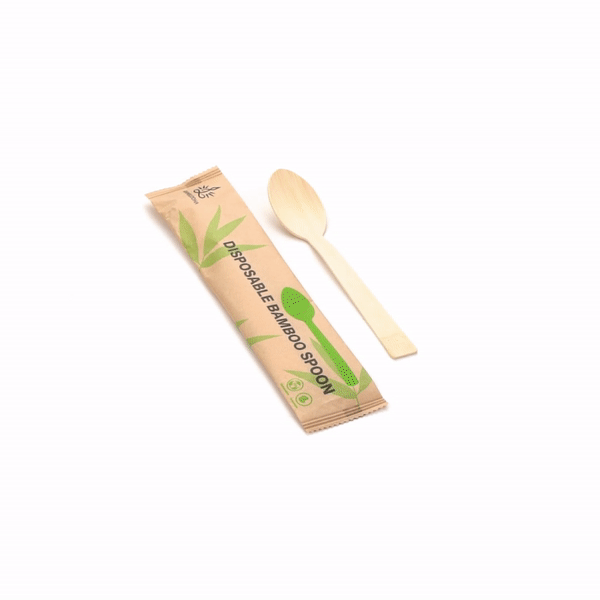 Bambuddha Natural Bamboo Disposable Spoon - with Kraft Paper Pouch - 7" x 1 1/4" - 1000 count box