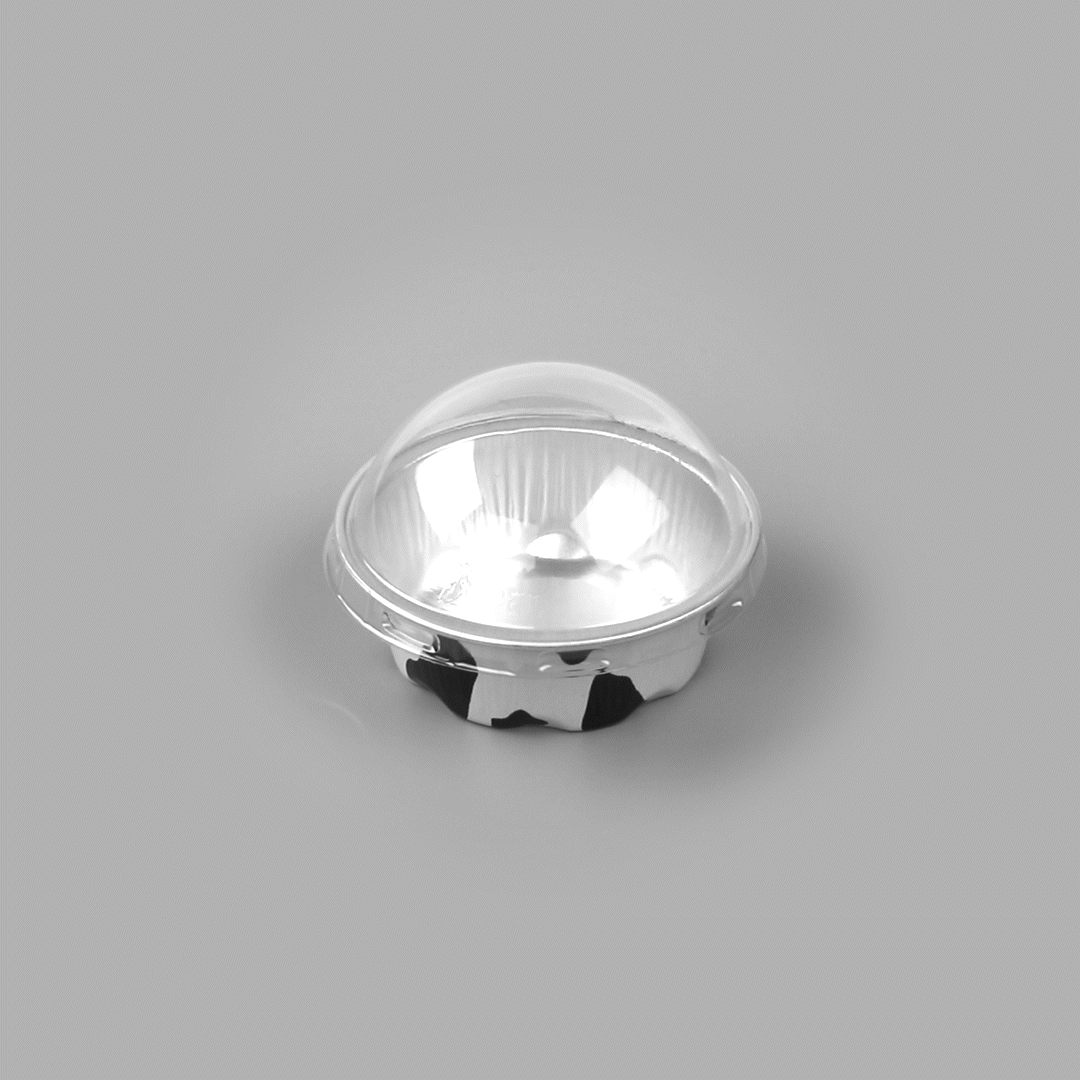 Pastry Tek 2 oz Round Cow Lines Aluminum Baking Cup - with Plastic Dome Lid - 2 3/4" x 2 3/4" x 1" - 100 count box