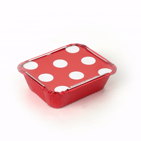 Foil Lux 12 oz Rectangle Red Aluminum Take Out Container - with Polka Dot Paper Lid - 5 3/4" x 4 3/4" x 1 3/4" - 200 count box