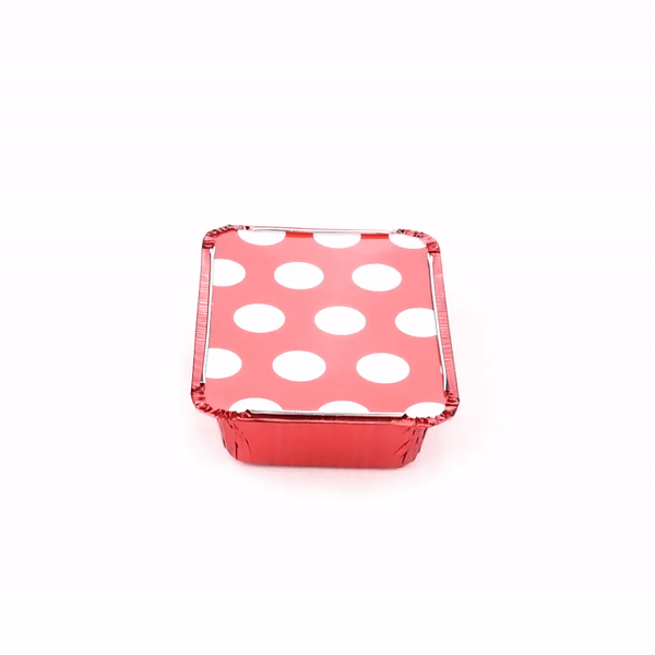 Foil Lux 16 oz Rectangle Red Aluminum Take Out Container - with Polka Dot Paper Lid - 7 1/4" x 5 1/4" x 2" - 200 count box