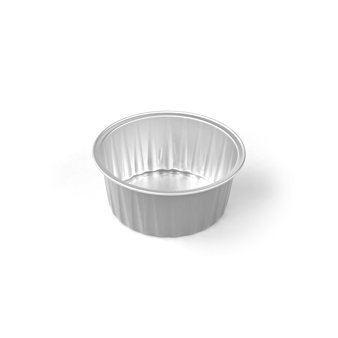 Foil Lux 4 oz Round Gray Aluminum Baking Cup - Lids Available - 3 1/4" x 3 1/4" x 1 1/2" - 100 count box