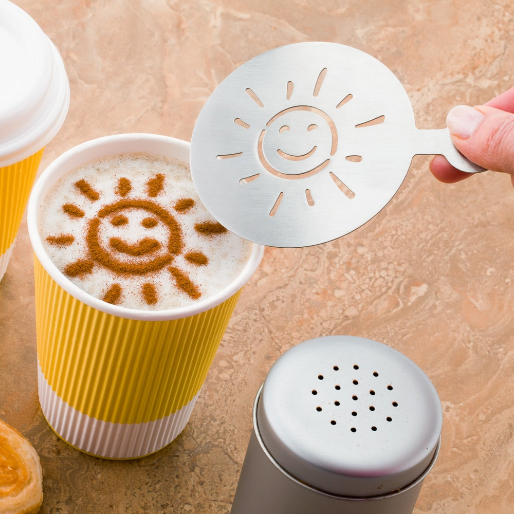 Restpresso Stainless Steel Smiley Sun Coffee Decorating Stencil - 4 3/4" x 3 1/4" - 1 count box