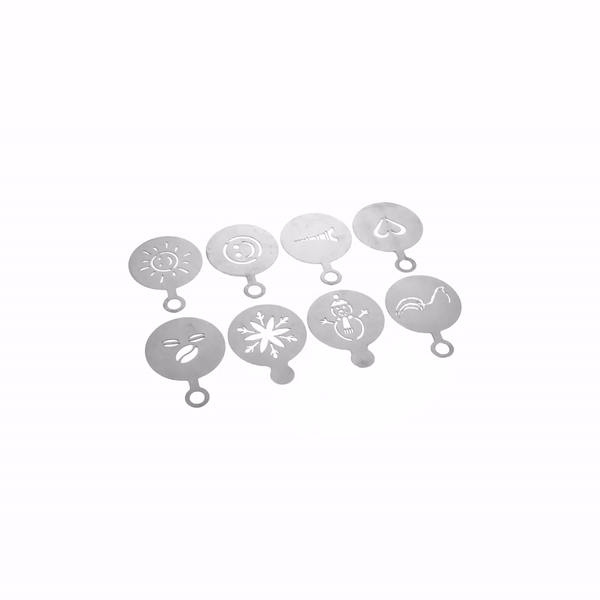 Restpresso Stainless Steel Coffee Decorating Stencil Set - Includes 8 Stencils - 4 3/4" x 3 1/4" - 8 count box