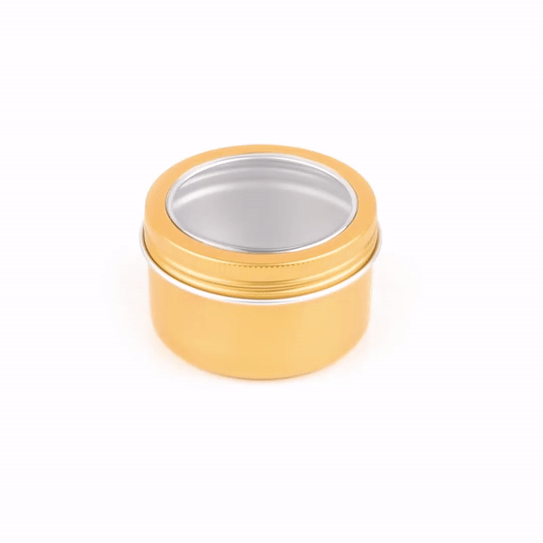 Chef 101 4 oz Round Gold Tin Container - with Window Lid - 10 count box